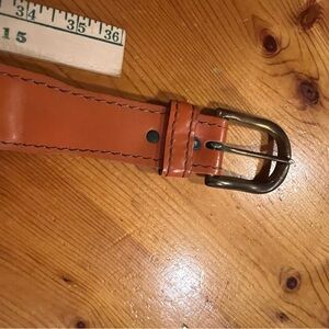 Source Unknown Tan Leather Belt with Brass Buckle